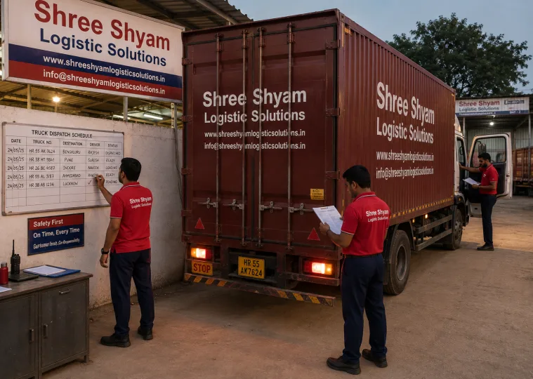 Covered car carrier truck with HR registration plate ready for dispatch from Gurgaon